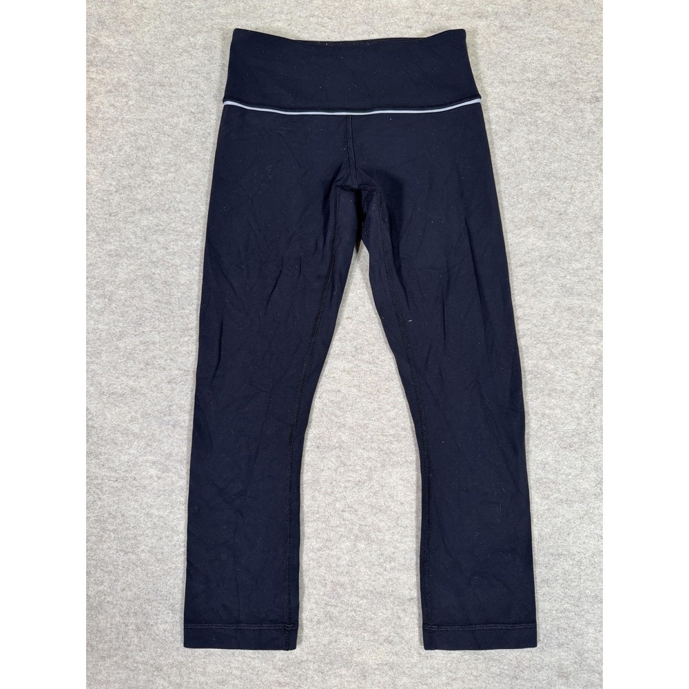 Lululemon Leggings Womens 2 Black‎ Cropped Reflective Waist Yoga Athletic Gym